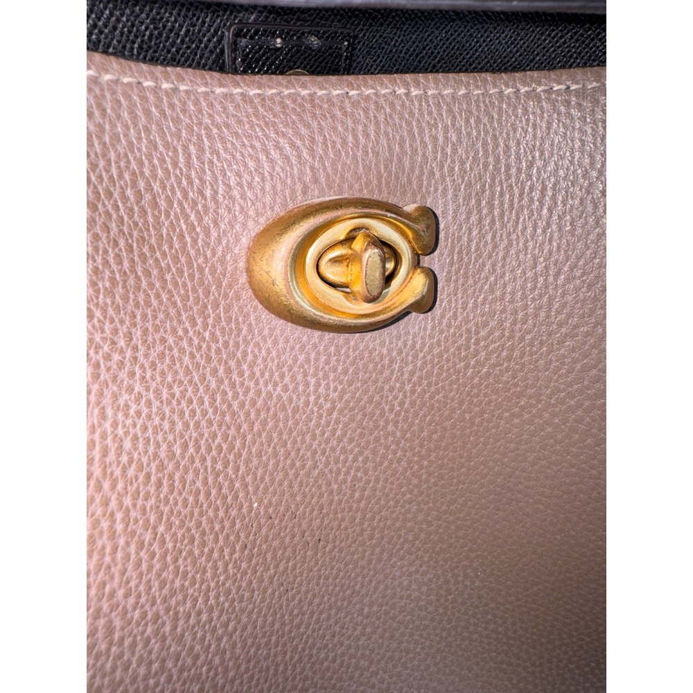 Coach Willow Shoulder Bag Colorblock Dark Stone Black Leather C2590 Brass - Picture 2 of 11